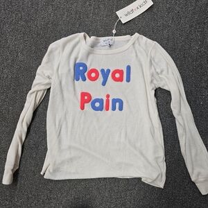 Wildfox Cream Long Sleeve Tee with Blue and Red Design